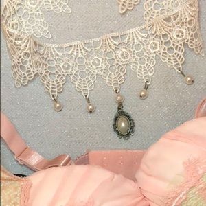 New White Bride Pearl Vintage Choker Necklace Lace